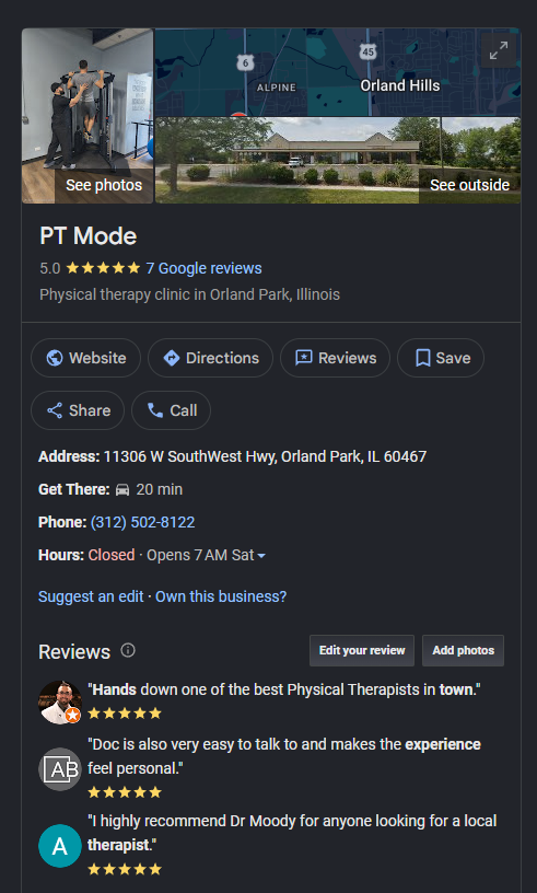 PTMODE on Google - 5.0 stars, 7 reviews